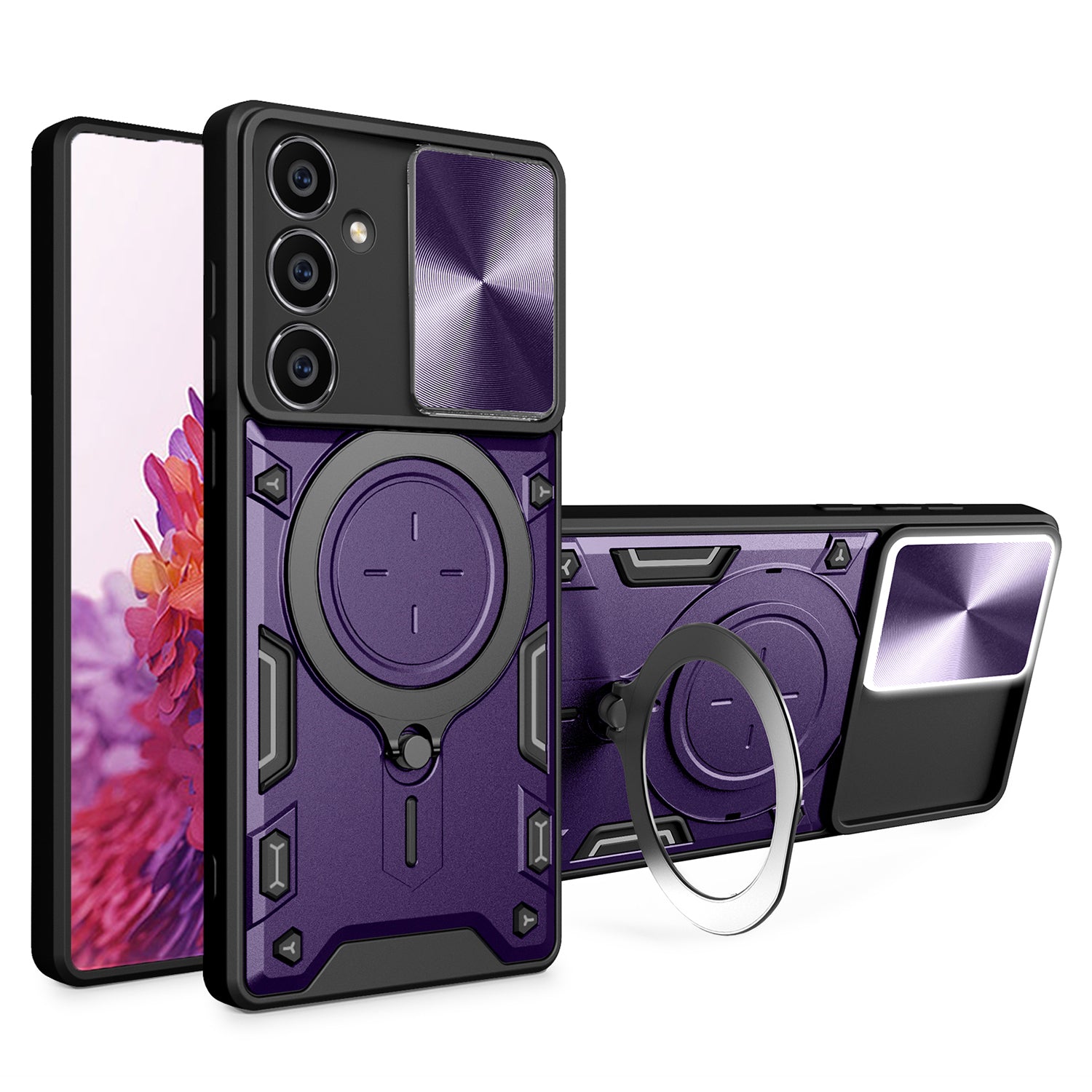 For Samsung Galaxy S23 FE Slide Lens Guard Kickstand Cover PC TPU Drop-proof Phone Case For Samsung Galaxy S23 FE Slide Lens Guard Kickstand Cover PC TPU Drop-proof Phone Case